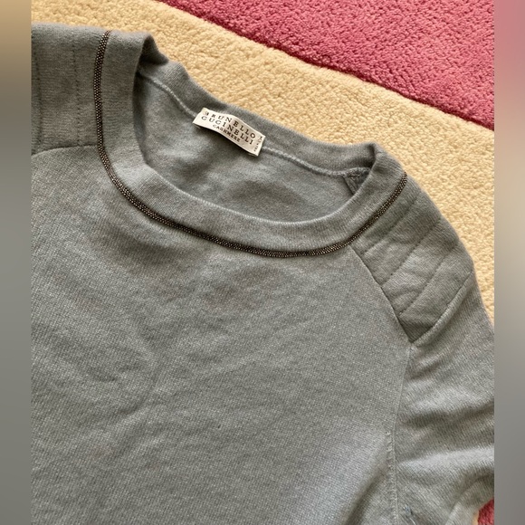 Brunello Cucinelli Blue Grey Cashmere Short Sleeve Bateau Neck Sweater Monili XS - Picture 4 of 12